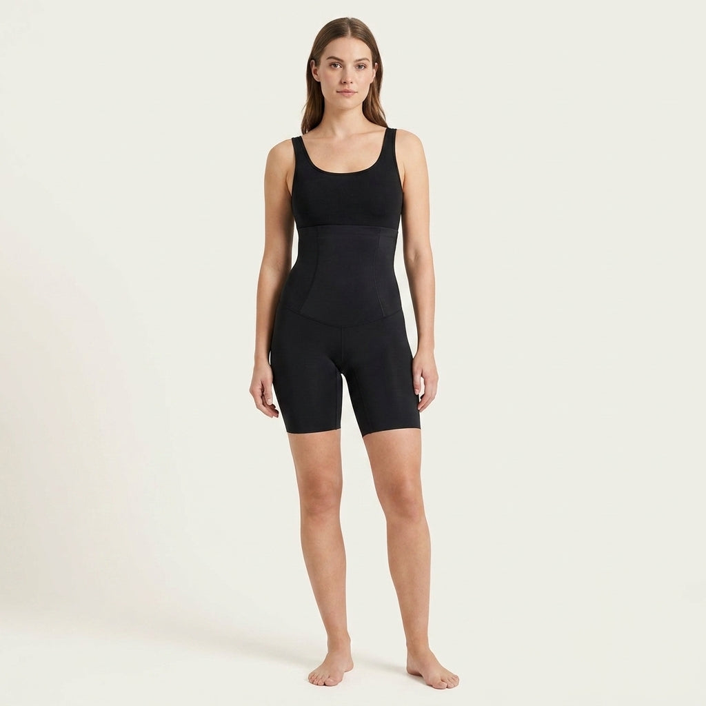 Model wearing SculptCore Shaper under activewear for a smooth waistline